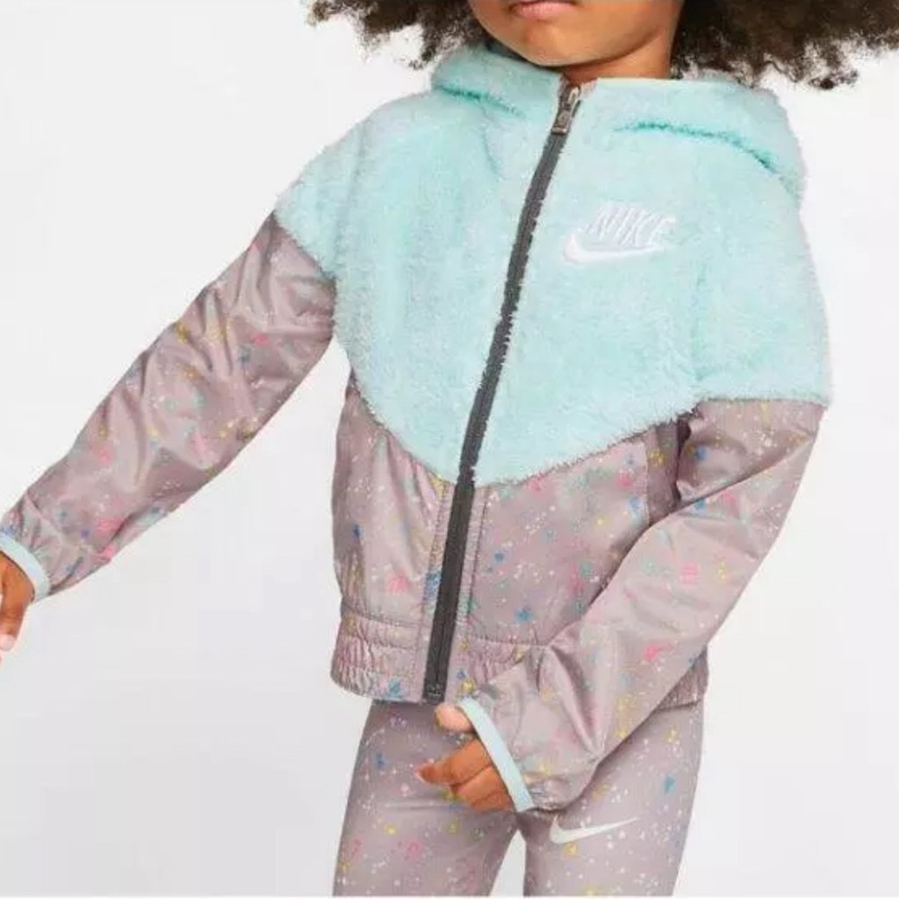 NWT Nike Girl's Sherpa Windrunner Full Zip Jacket Teal Tint 6X Little Kid